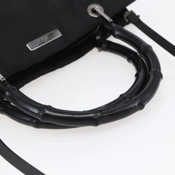 GUCCI GG Canvas Bamboo Hand Bag Nylon Black Silver 002 1016 Auth 154449