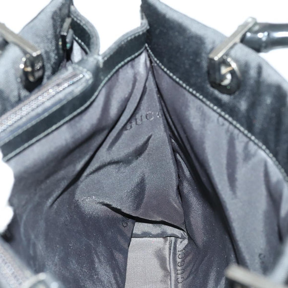 GUCCI GG Canvas Bamboo Hand Bag Nylon Black Silver 002 1016 Auth 154450