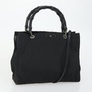 GUCCI GG Canvas Bamboo Hand Bag Nylon Black Silver 002 1016 Auth 154450-22