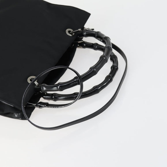 GUCCI GG Canvas Bamboo Hand Bag Nylon Black Silver 002 1016 Auth 154450