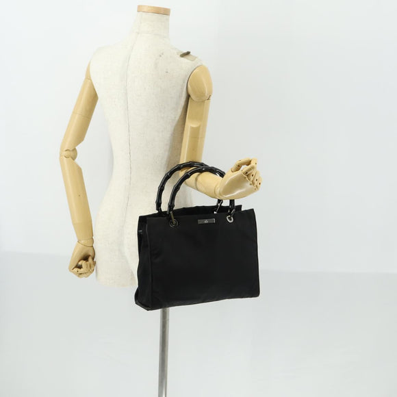 GUCCI GG Canvas Bamboo Hand Bag Nylon Black Silver 002 1016 Auth 154450