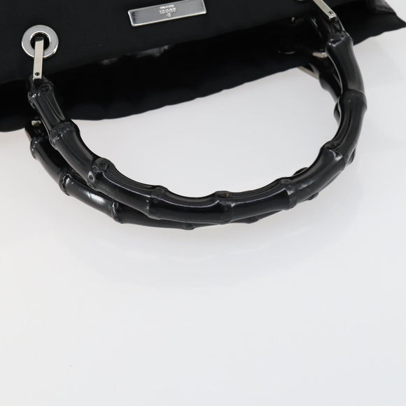 GUCCI GG Canvas Bamboo Hand Bag Nylon Black Silver 002 1016 Auth 154450