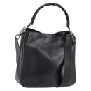 GUCCI Bamboo Shoulder Bag Leather 2way Black Silver 001 1638 Auth 154451-1