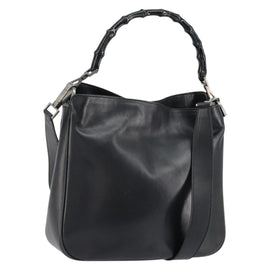 GUCCI Bamboo Shoulder Bag Leather 2way Black Silver 001 1638 Auth 154451