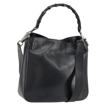 GUCCI Bamboo Shoulder Bag Leather 2way Black Silver 001 1638 Auth 154451
