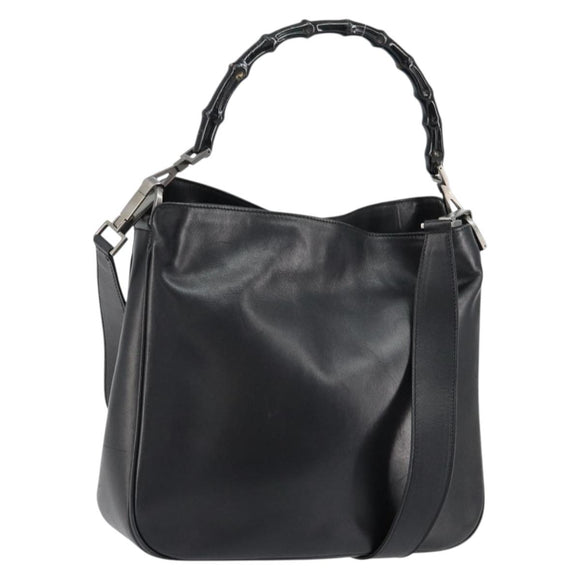 GUCCI Bamboo Shoulder Bag Leather 2way Black Silver 001 1638 Auth 154451