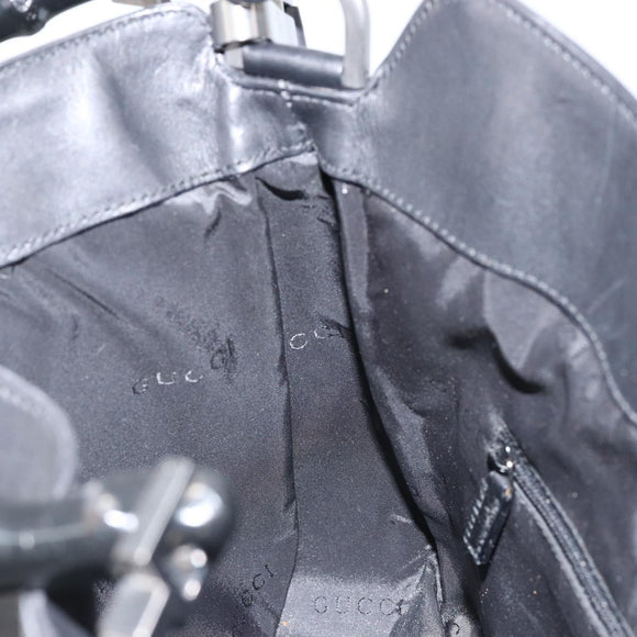 GUCCI Bamboo Shoulder Bag Leather 2way Black Silver 001 1638 Auth 154451