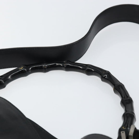 GUCCI Bamboo Shoulder Bag Leather 2way Black Silver 001 1638 Auth 154451