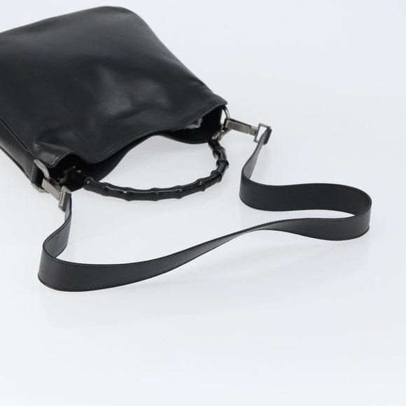 GUCCI Bamboo Shoulder Bag Leather 2way Black Silver 001 1638 Auth 154451