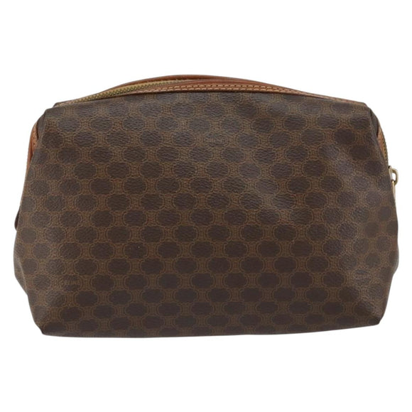 CELINE Macadam Canvas Pouch PVC Leather Brown Gold Auth 154456