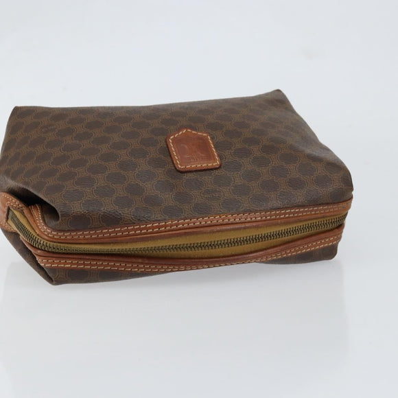 CELINE Macadam Canvas Pouch PVC Leather Brown Gold Auth 154456