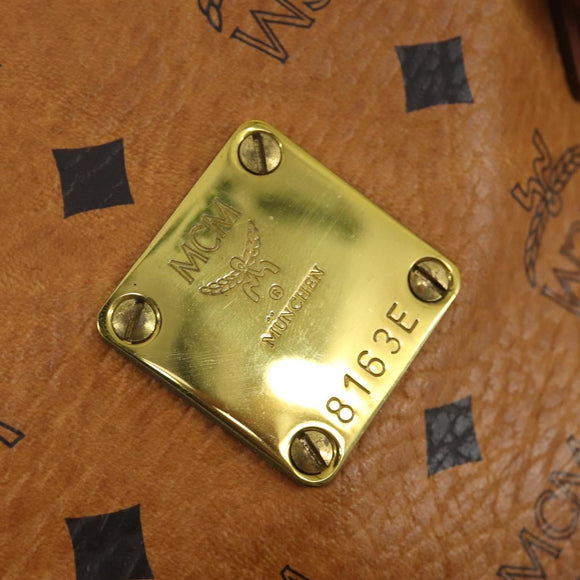 MCM Logogram Vicetos Boston Bag PVC Leather Brown Gold Auth 154457