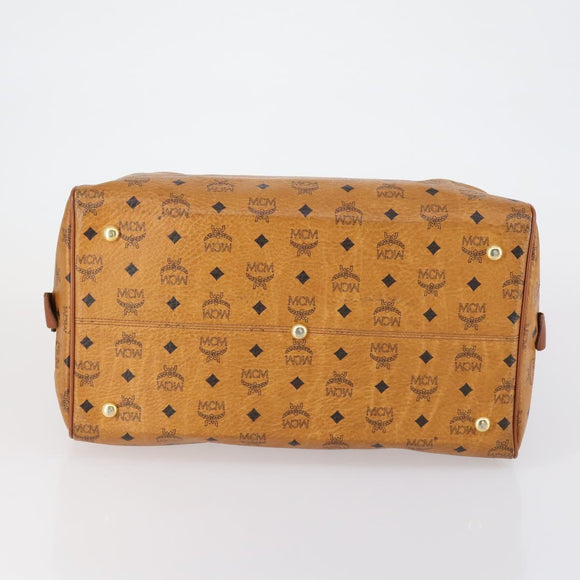 MCM Logogram Vicetos Boston Bag PVC Leather Brown Gold Auth 154457