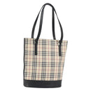 BURBERRY Nova Check Hand Bag Canvas Beige Silver Auth 154458-1