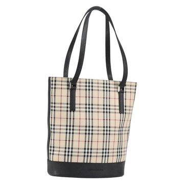 BURBERRY Nova Check Hand Bag Canvas Beige Silver Auth 154458