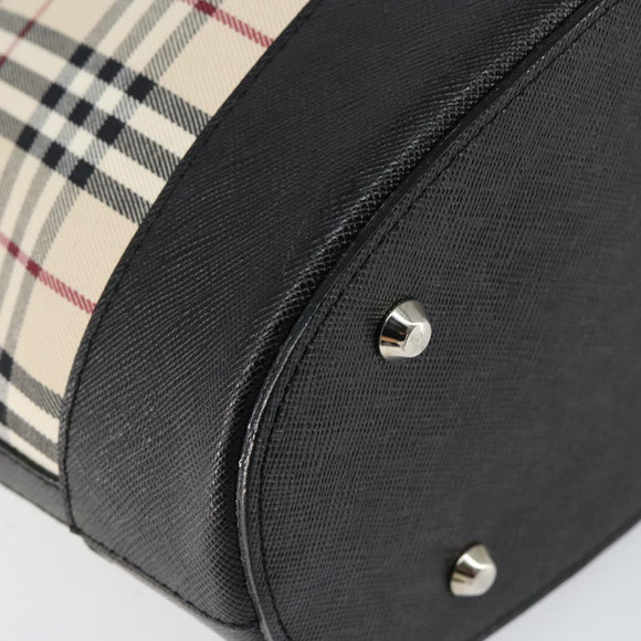 BURBERRY Nova Check Hand Bag Canvas Beige Silver Auth 154458