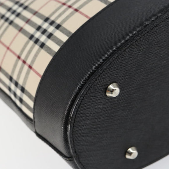 BURBERRY Nova Check Hand Bag Canvas Beige Silver Auth 154458