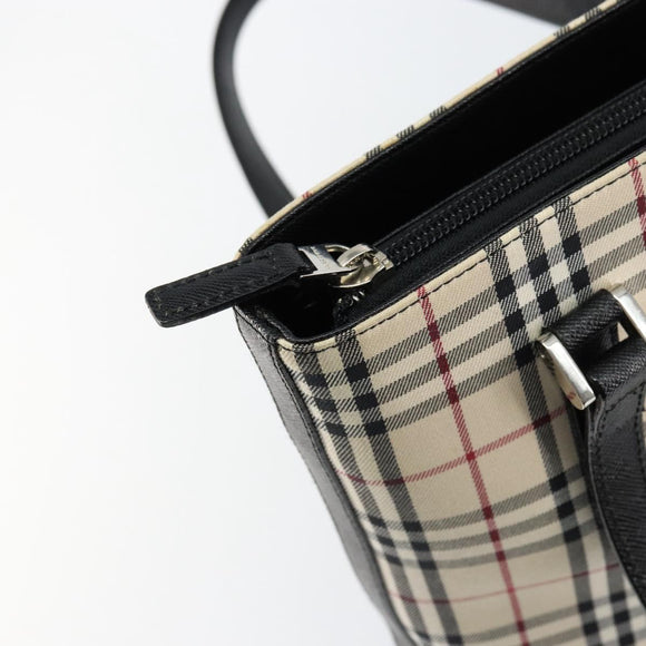 BURBERRY Nova Check Hand Bag Canvas Beige Silver Auth 154458
