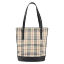 BURBERRY Nova Check Hand Bag Canvas Beige Silver Auth 154458-2