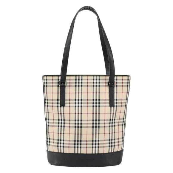 BURBERRY Nova Check Hand Bag Canvas Beige Silver Auth 154458