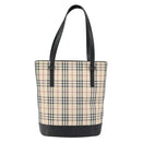 BURBERRY Nova Check Hand Bag Canvas Beige Silver Auth 154458-3