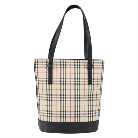 BURBERRY Nova Check Hand Bag Canvas Beige Silver Auth 154458