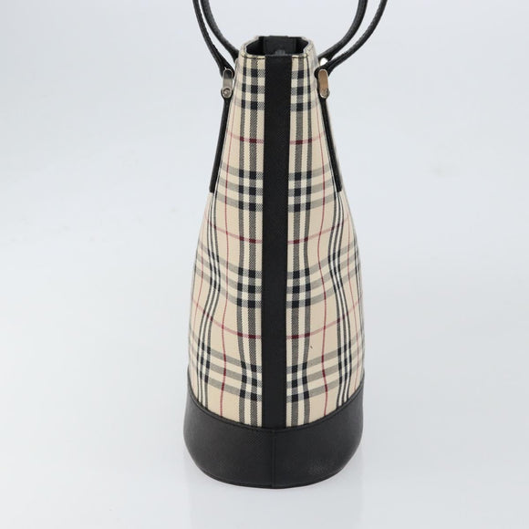 BURBERRY Nova Check Hand Bag Canvas Beige Silver Auth 154458