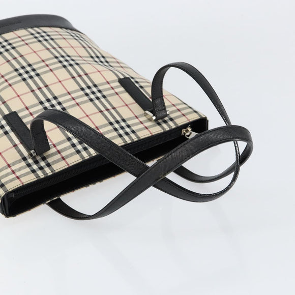 BURBERRY Nova Check Hand Bag Canvas Beige Silver Auth 154458