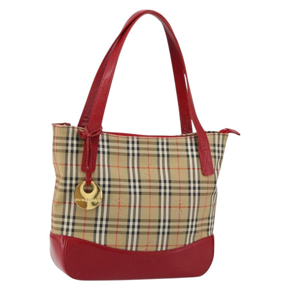 BURBERRY Nova Check Hand Bag Canvas Beige Gold Auth 154459