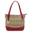 BURBERRY Nova Check Hand Bag Canvas Beige Gold Auth 154459-2