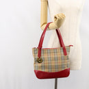 BURBERRY Nova Check Hand Bag Canvas Beige Gold Auth 154459-22