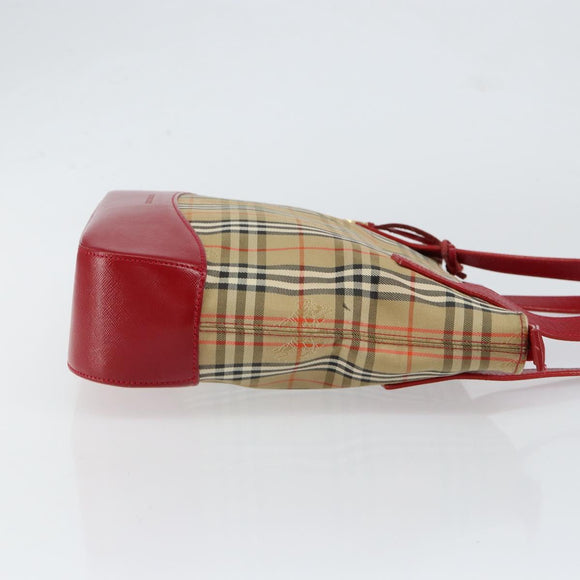 BURBERRY Nova Check Hand Bag Canvas Beige Gold Auth 154459