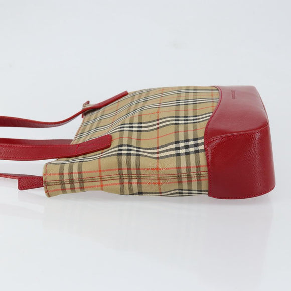 BURBERRY Nova Check Hand Bag Canvas Beige Gold Auth 154459