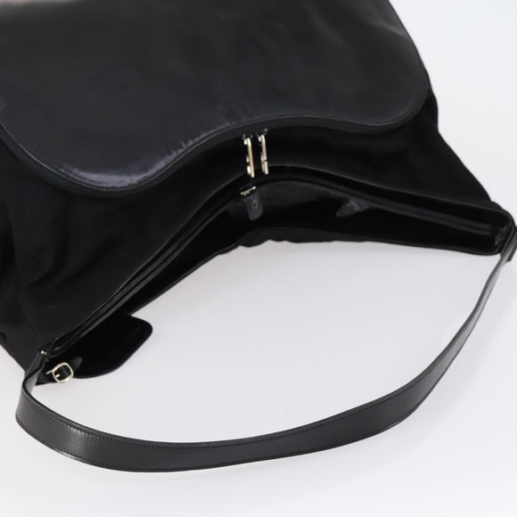 GUCCI Shoulder Bag Canvas Black Silver Auth 154461