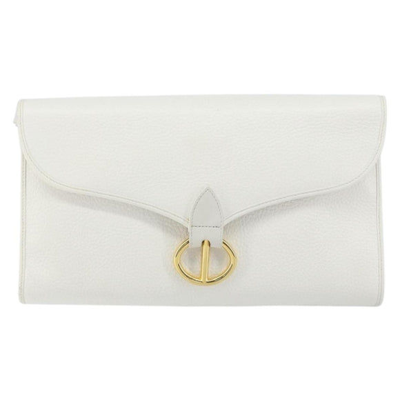 Christian Dior Shoulder Bag Leather White Gold Auth 154462