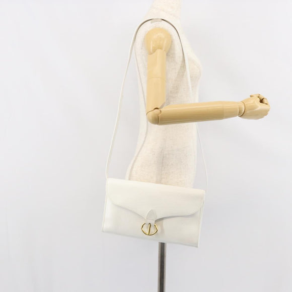 Christian Dior Shoulder Bag Leather White Gold Auth 154462
