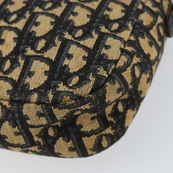 Christian Dior Trotter Canvas Shoulder Bag Navy Gold Auth 154463