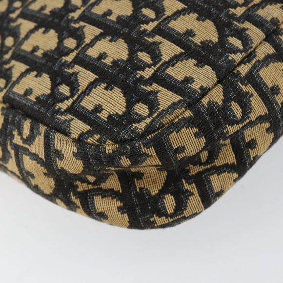 Christian Dior Trotter Canvas Shoulder Bag Navy Gold Auth 154463