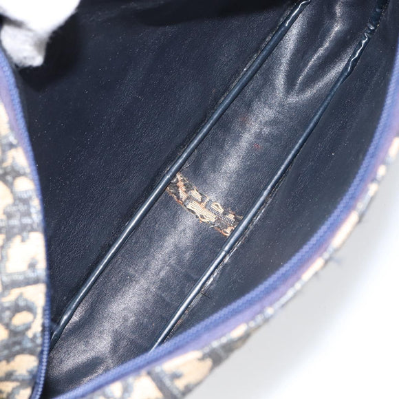 Christian Dior Trotter Canvas Shoulder Bag Navy Gold Auth 154463