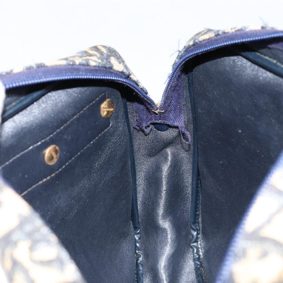 Christian Dior Trotter Canvas Shoulder Bag Navy Gold Auth 154463