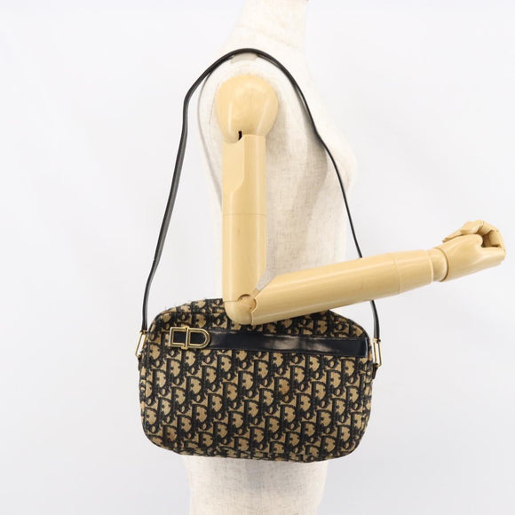 Christian Dior Trotter Canvas Shoulder Bag Navy Gold Auth 154463