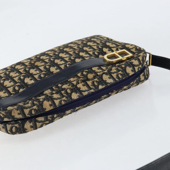 Christian Dior Trotter Canvas Shoulder Bag Navy Gold Auth 154463