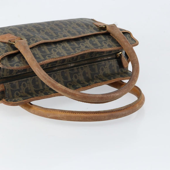 Christian Dior Trotter Canvas Hand Bag PVC Khaki Gold Auth 154464