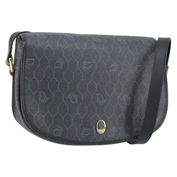 Christian Dior Honeycomb Canvas Shoulder Bag PVC Black Gold Auth 154465