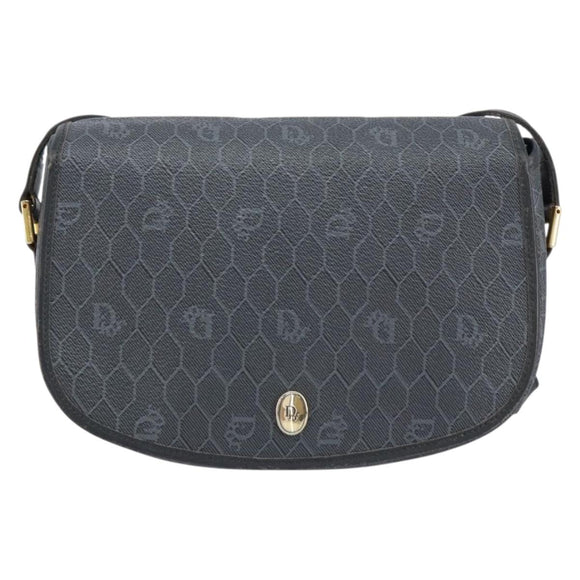 Christian Dior Honeycomb Canvas Shoulder Bag PVC Black Gold Auth 154465