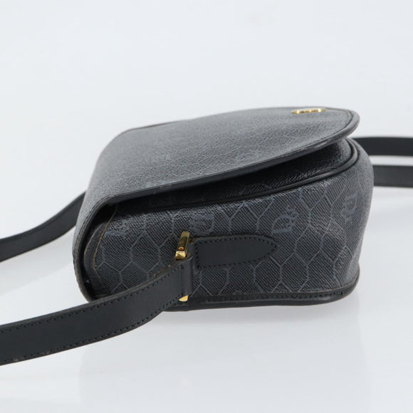 Christian Dior Honeycomb Canvas Shoulder Bag PVC Black Gold Auth 154465