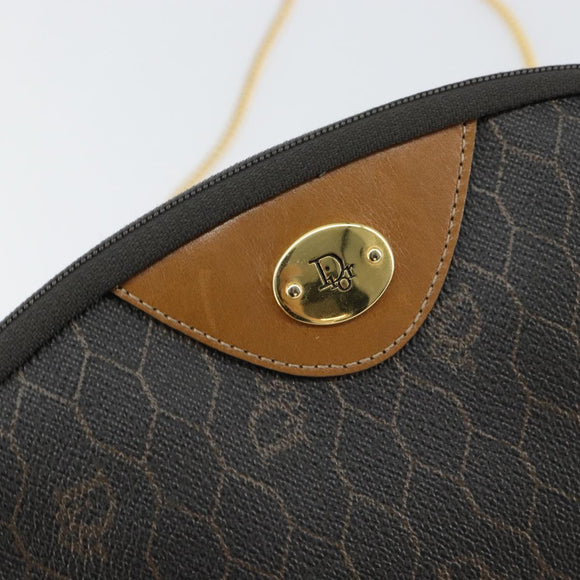 Christian Dior Honeycomb Canvas Chain Shoulder Bag PVC Black Gold Auth 154466