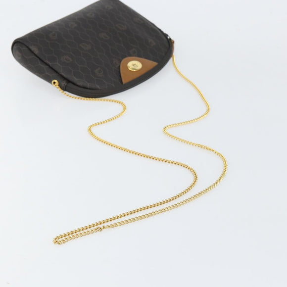 Christian Dior Honeycomb Canvas Chain Shoulder Bag PVC Black Gold Auth 154466