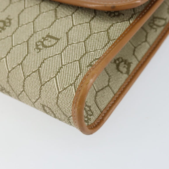 Christian Dior Honeycomb Canvas Chain Shoulder Bag PVC Beige Gold Auth 154467