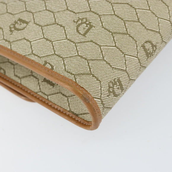 Christian Dior Honeycomb Canvas Chain Shoulder Bag PVC Beige Gold Auth 154467